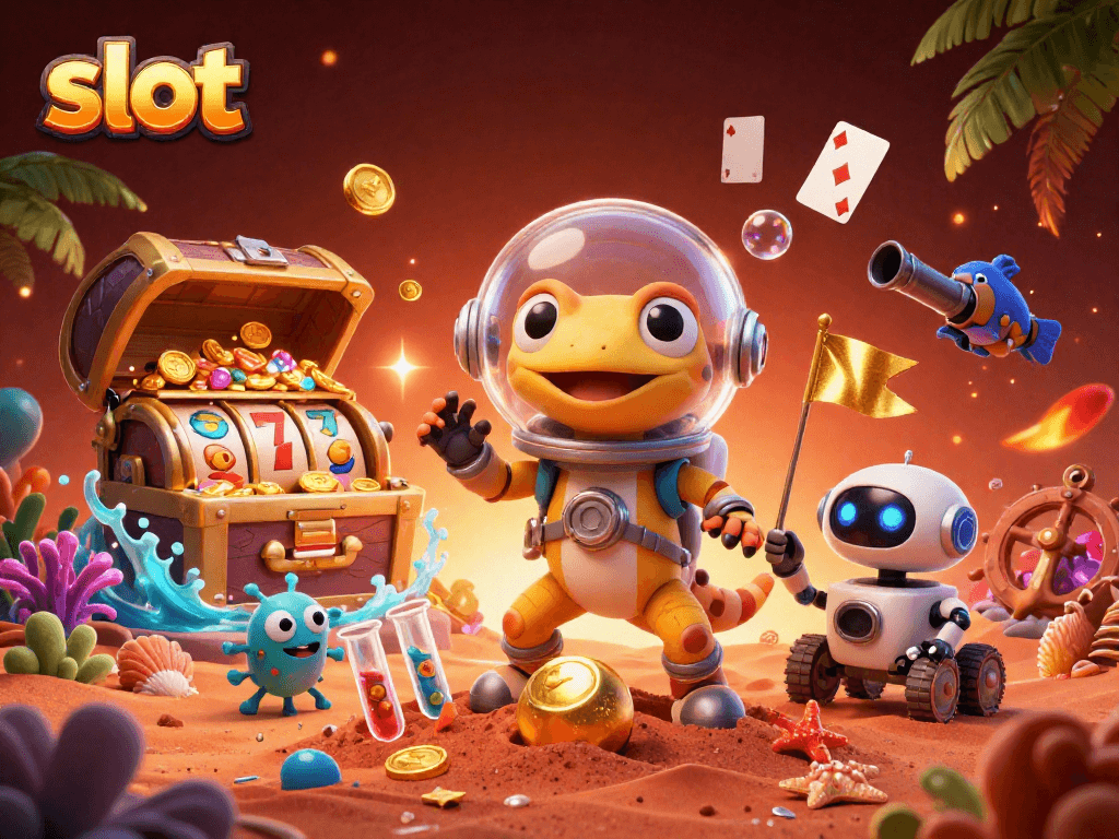 Slot menarik di kasino Emas Mars, gecko kartun, dan robot temani!