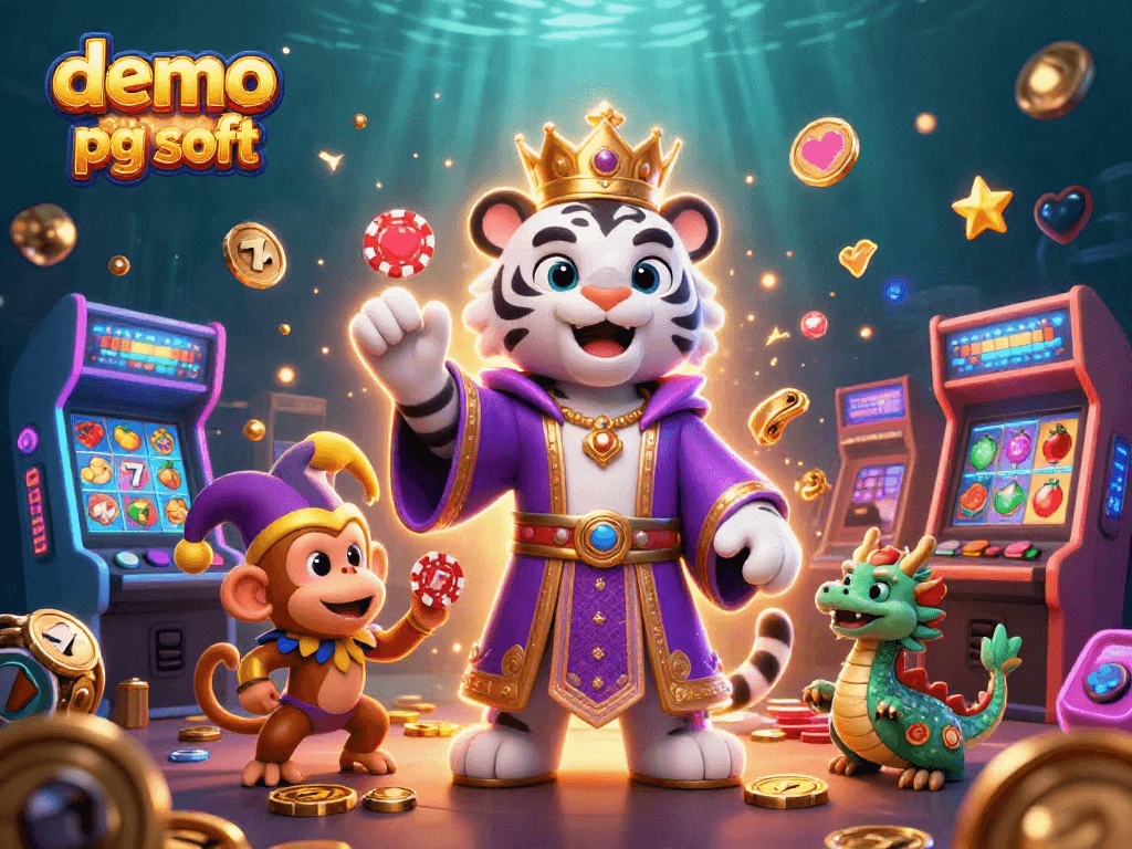 Experience demo slot pg soft with a vibrant casino scene featuring a royal tiger and playful monkey.