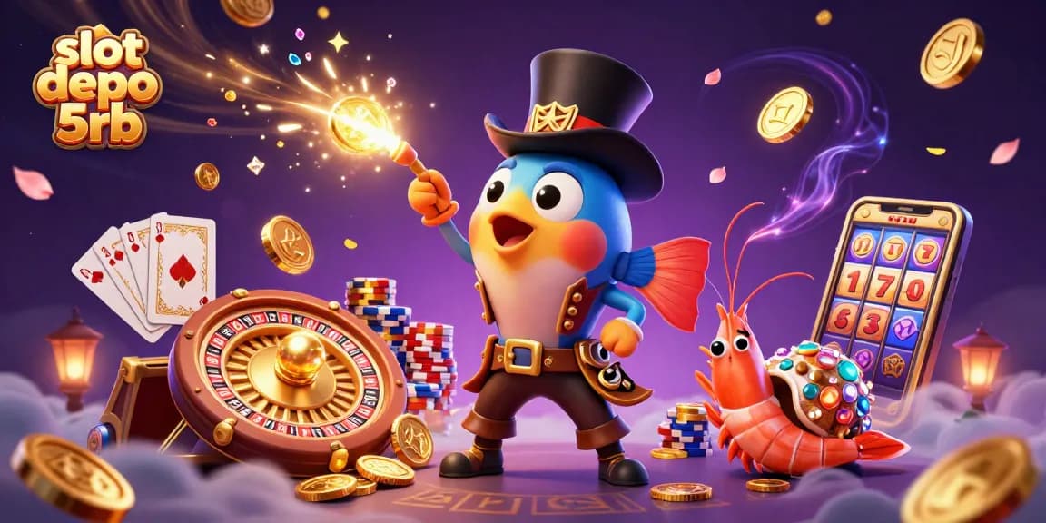 Spin luck with slot depo 5rb, capturing treasure-filled underwater casino adventure with vibrant characters.