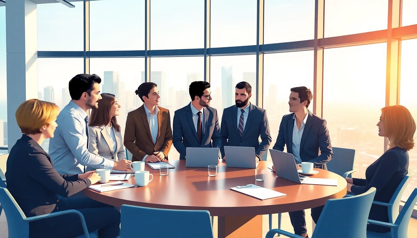Discussing Corporate Ethics in a collaborative office environment with diverse professionals.