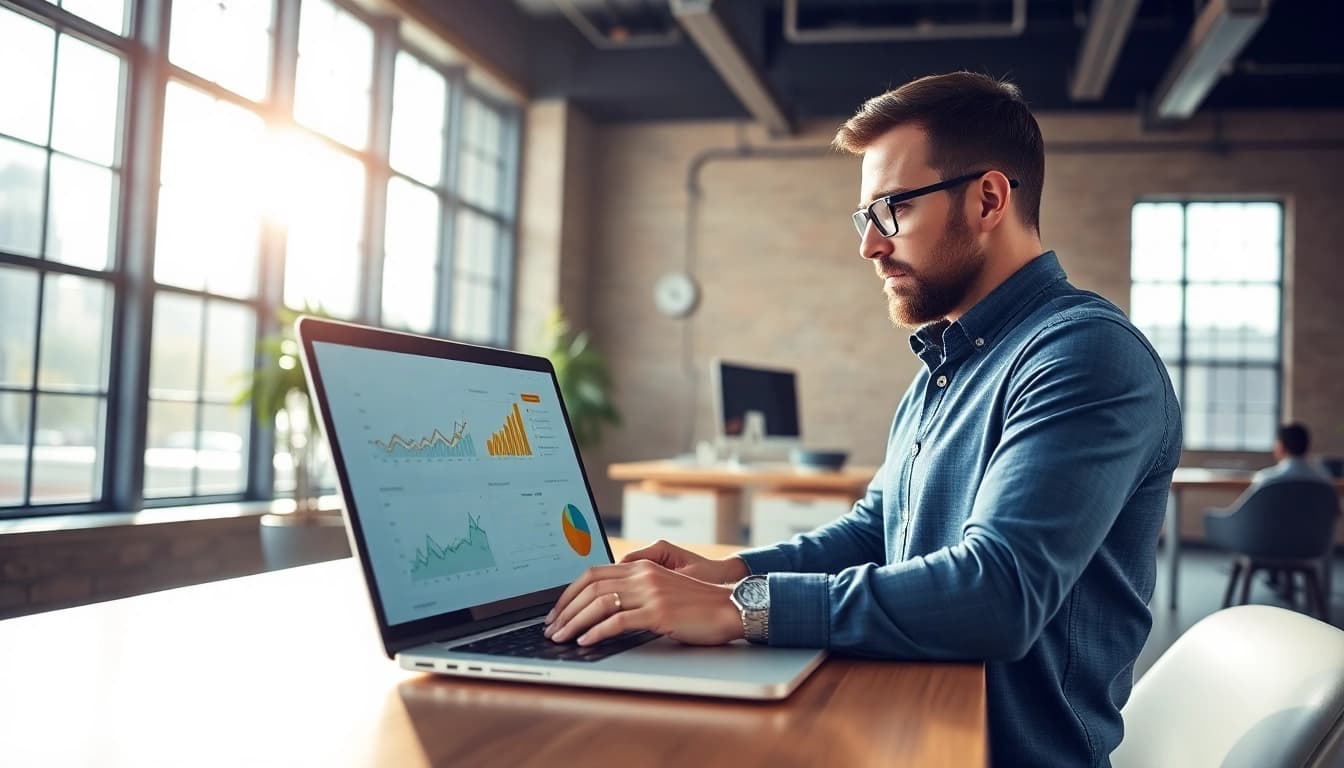 Engaging digital marketing workspace showcasing agencia hubspot analytics with vibrant graphs.