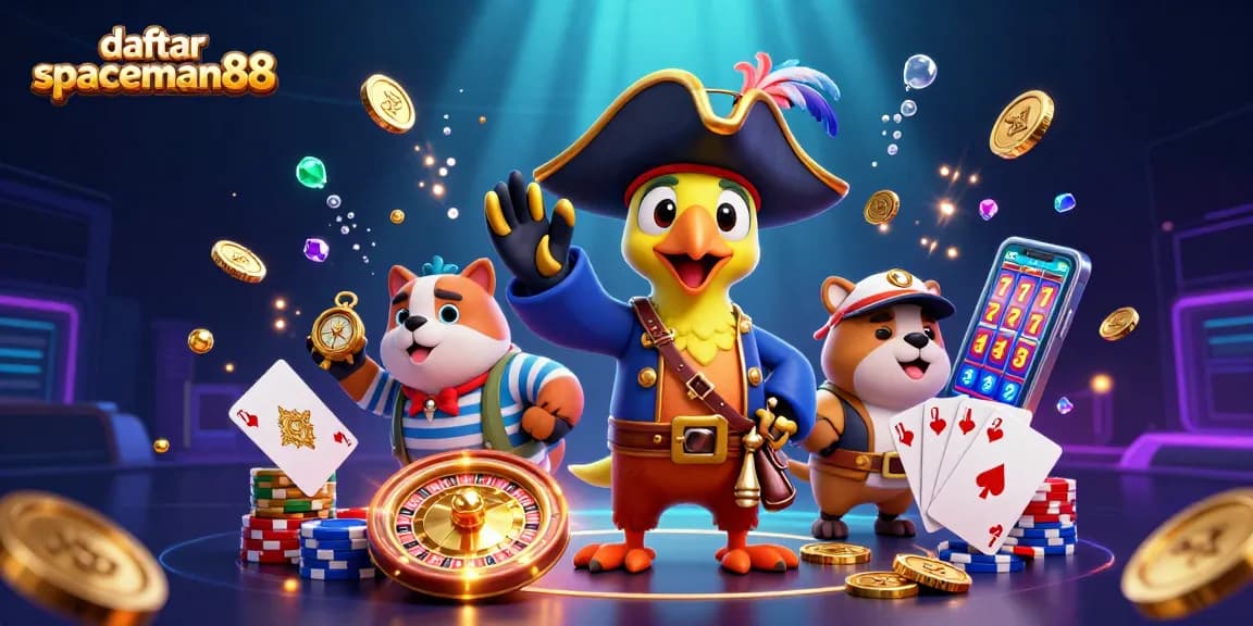 Engage in thrilling gaming at daftar spaceman88 with vibrant pirate-themed 3D illustration.