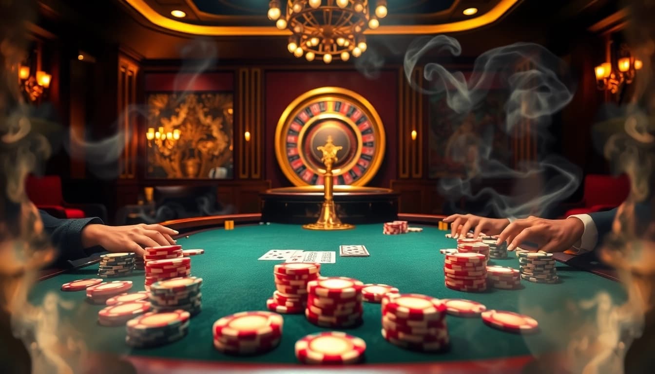 Engaging poker game scene at qq88 to casino with vibrant chips and cards.