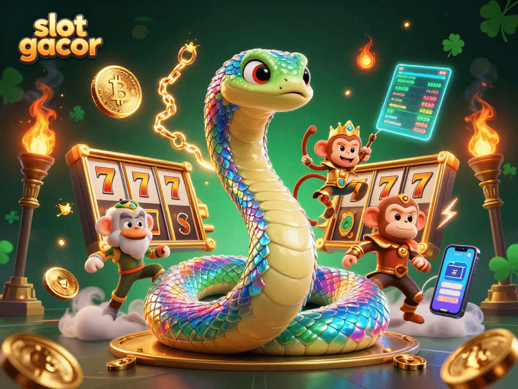 Slot gacor, tema kasino dengan ular pelangi dan raja monyet untuk permainan beruntung.