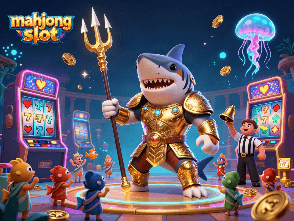 Spin the reels in the mahjong slot game with a vibrant 3D underwater scene featuring a tiger shark!