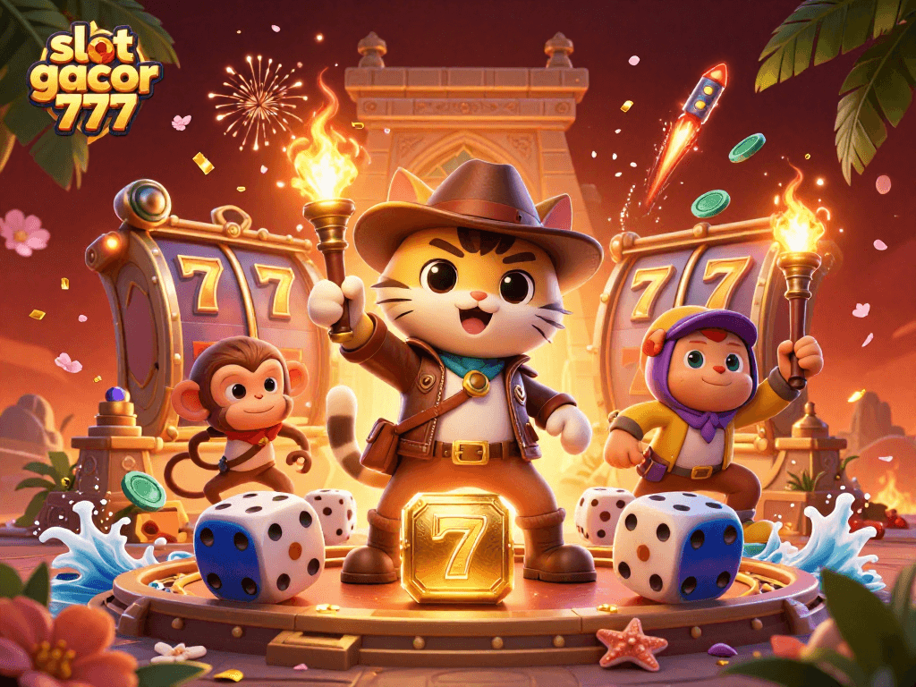 Spin to win with slot gacor 777 in a vibrant 3D casino adventure scene filled with excitement.