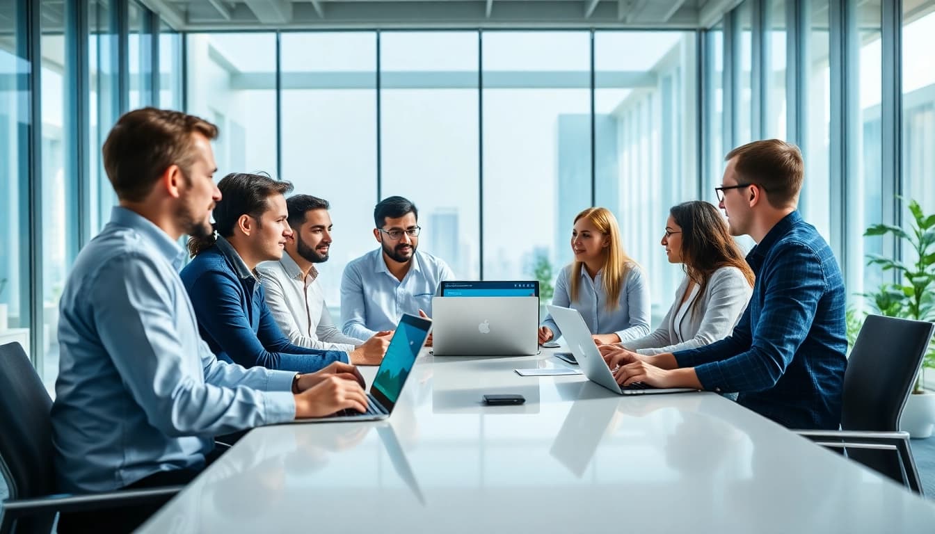 IT managed IT services Lakeland team actively collaborating in a modern office.