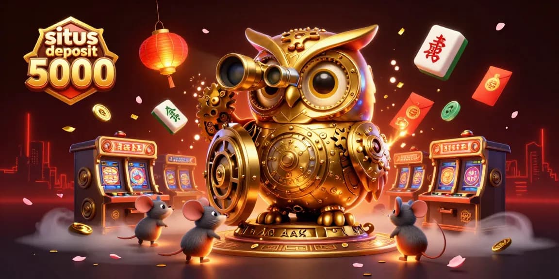 Experience the thrill at situs deposit 5000 with animated characters amidst vibrant casino elements.