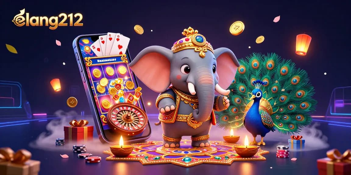 Experience vibrant gameplay with elang212 in this vibrant gaming illustration of a bustling casino scene.
