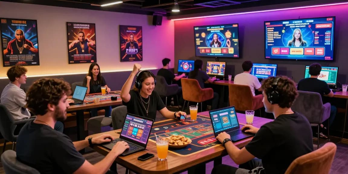 Players engaged with credit card casinos in a vibrant gaming lounge atmosphere.