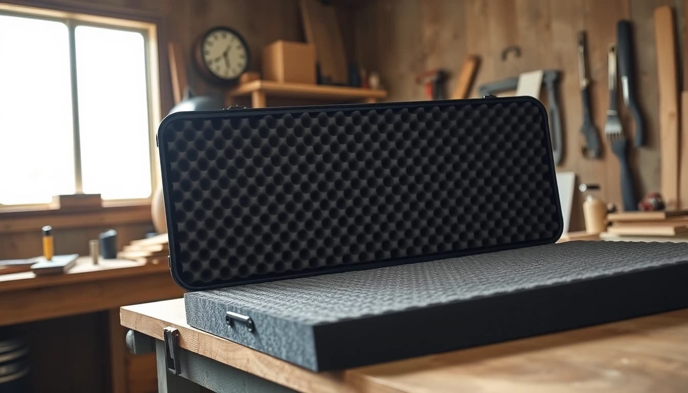 Showcase of foam for rifle case highlighting its custom-fit design and texture.
