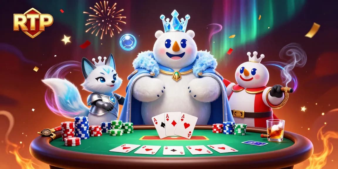 Engage with RTP strategies and slot games in this vibrant casino scene illustration.