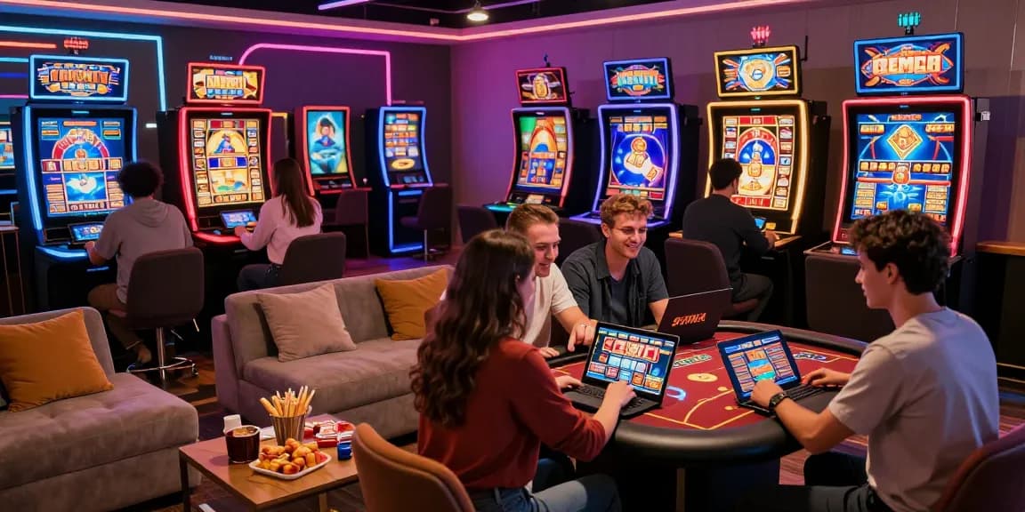 Join players exploring european online casinos not on gamstop, enjoying vibrant games in a lively home setting.