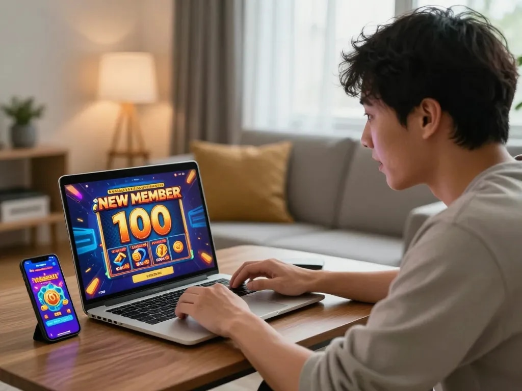 Engaging in online slots with a promotional slot bonus new member 100 in a cozy setting.