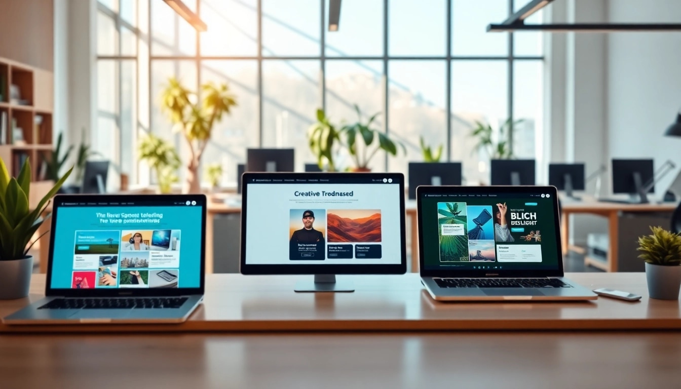 Highlighting Hereford Web Design on creative laptop screens in a modern workspace.