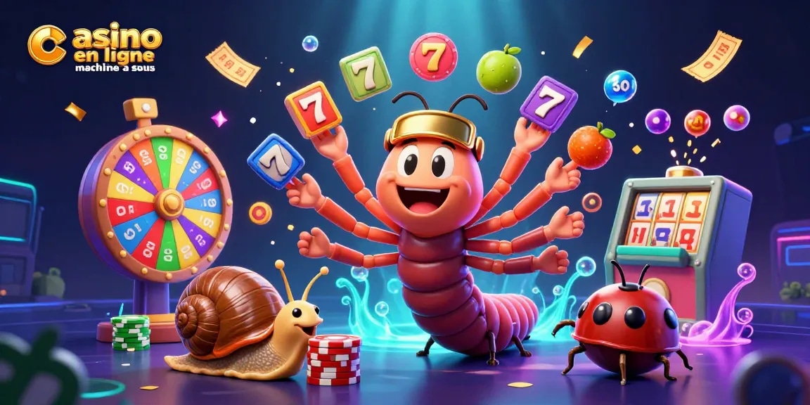 Gagnez sur les machines à sous en ligne avec des symboles vibrants et un dealer coloré dans un univers de casino en ligne machine a sous.