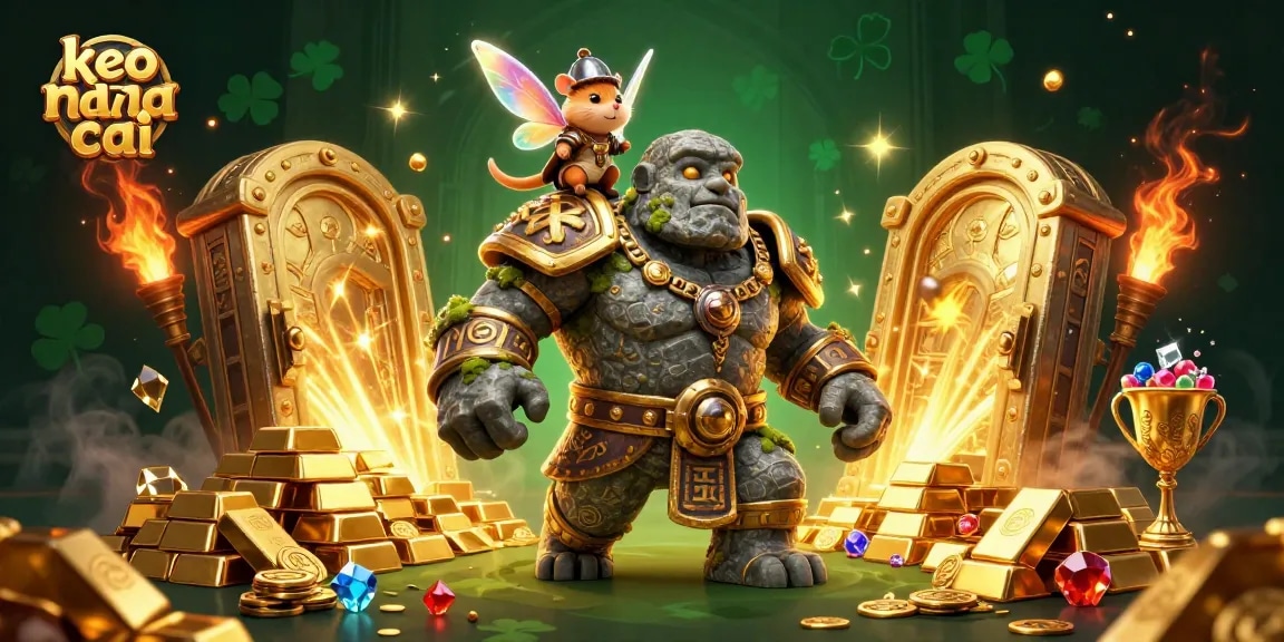 Experience keo nha cai with vibrant 3D characters among gold and jewels in an enchanting casino adventure