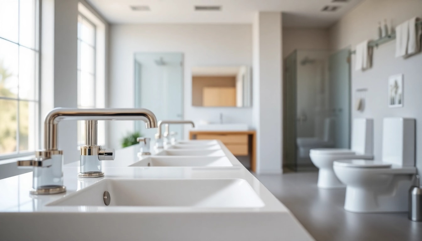 Showcase of American Standard products highlighting modern bathroom features.