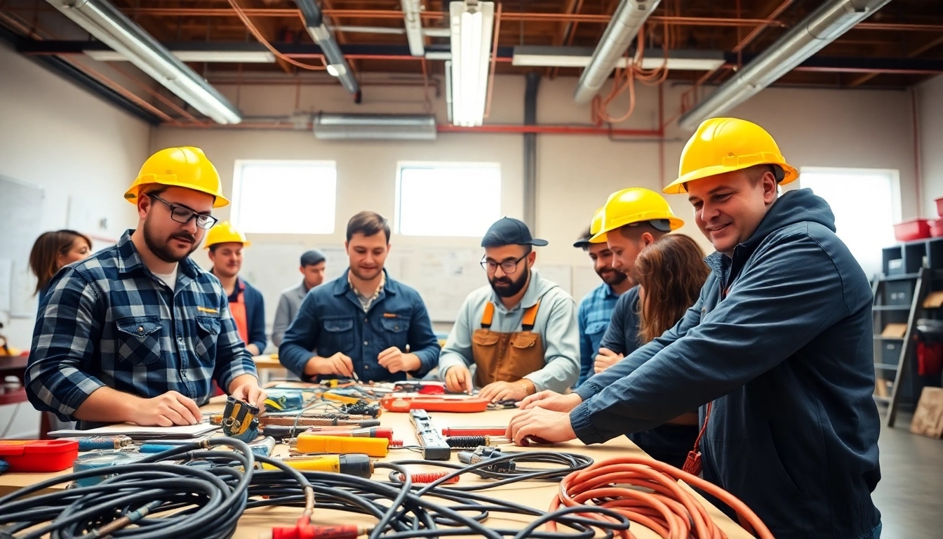 Engaged apprentices learning through a Wyoming Electrical Apprenticeship program in a training workshop.