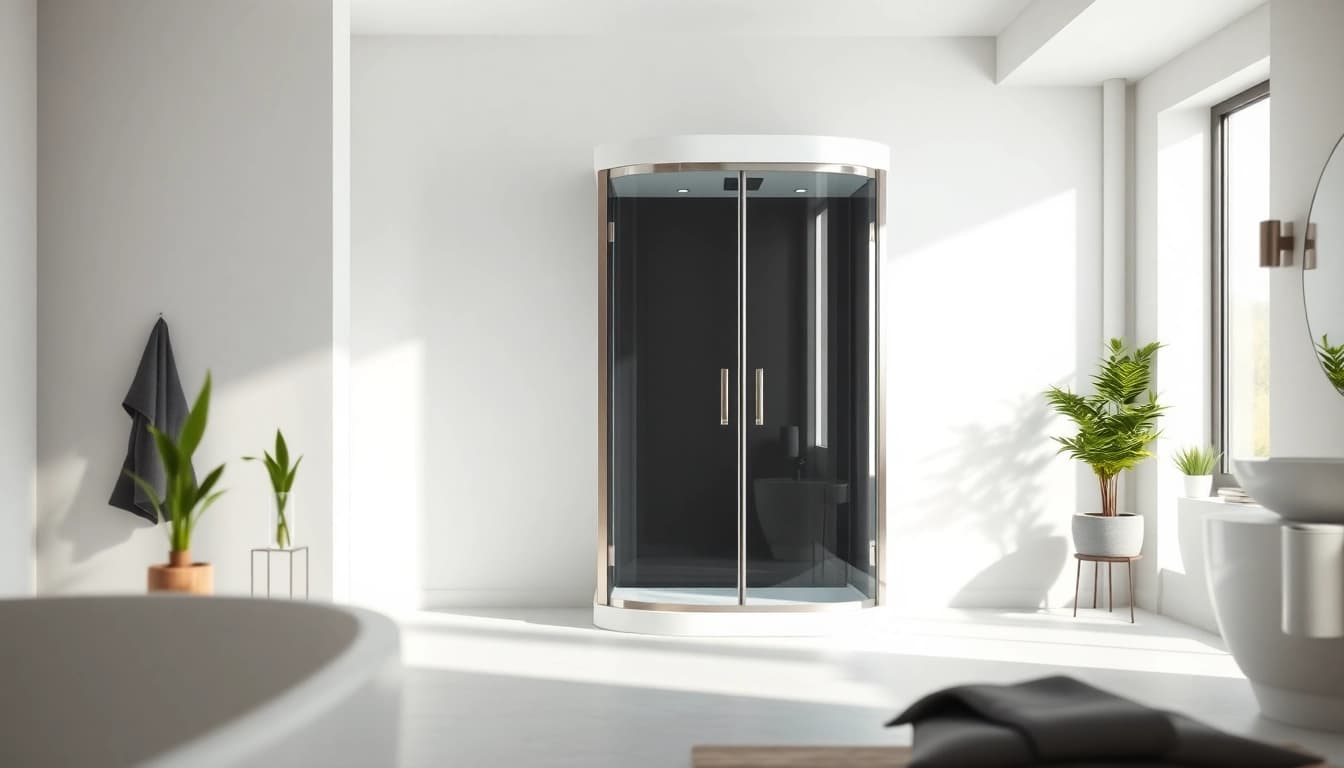 Découvrez la cabine de douche intégrale moderne avec portes coulissantes dans une salle de bain élégante.
