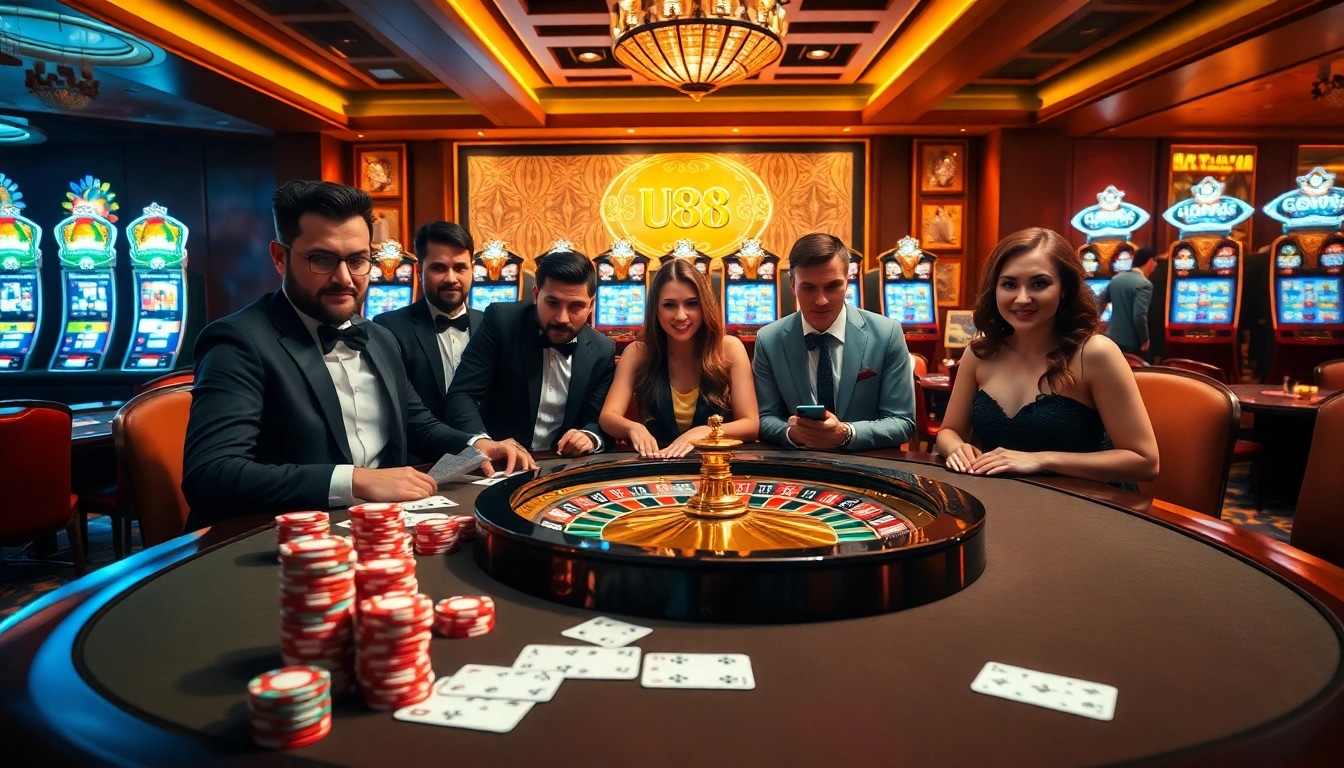 Engaging gamblers at an upscale casino table showcasing success at https://uu88.casa/.