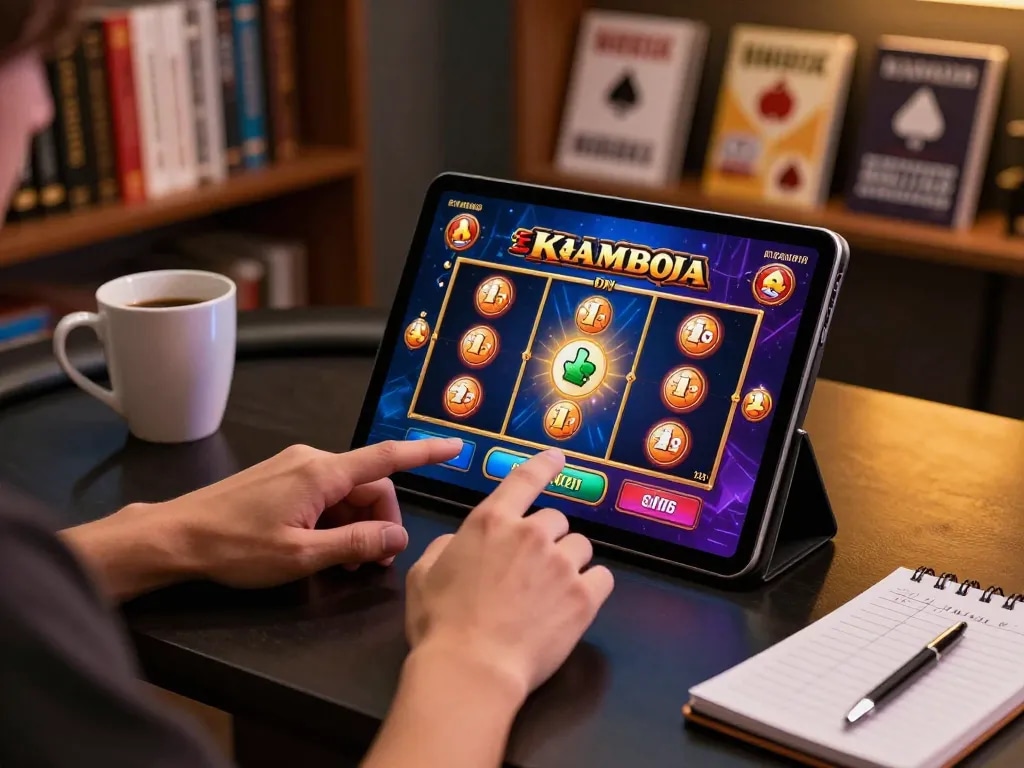 Engaging gameplay on slot server kamboja displayed on a tablet during an online gaming session.
