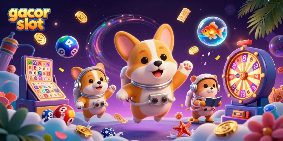 Experience gacor slot excitement with a vibrant 3D illustration featuring engaging characters in a floating casino atmosphere.