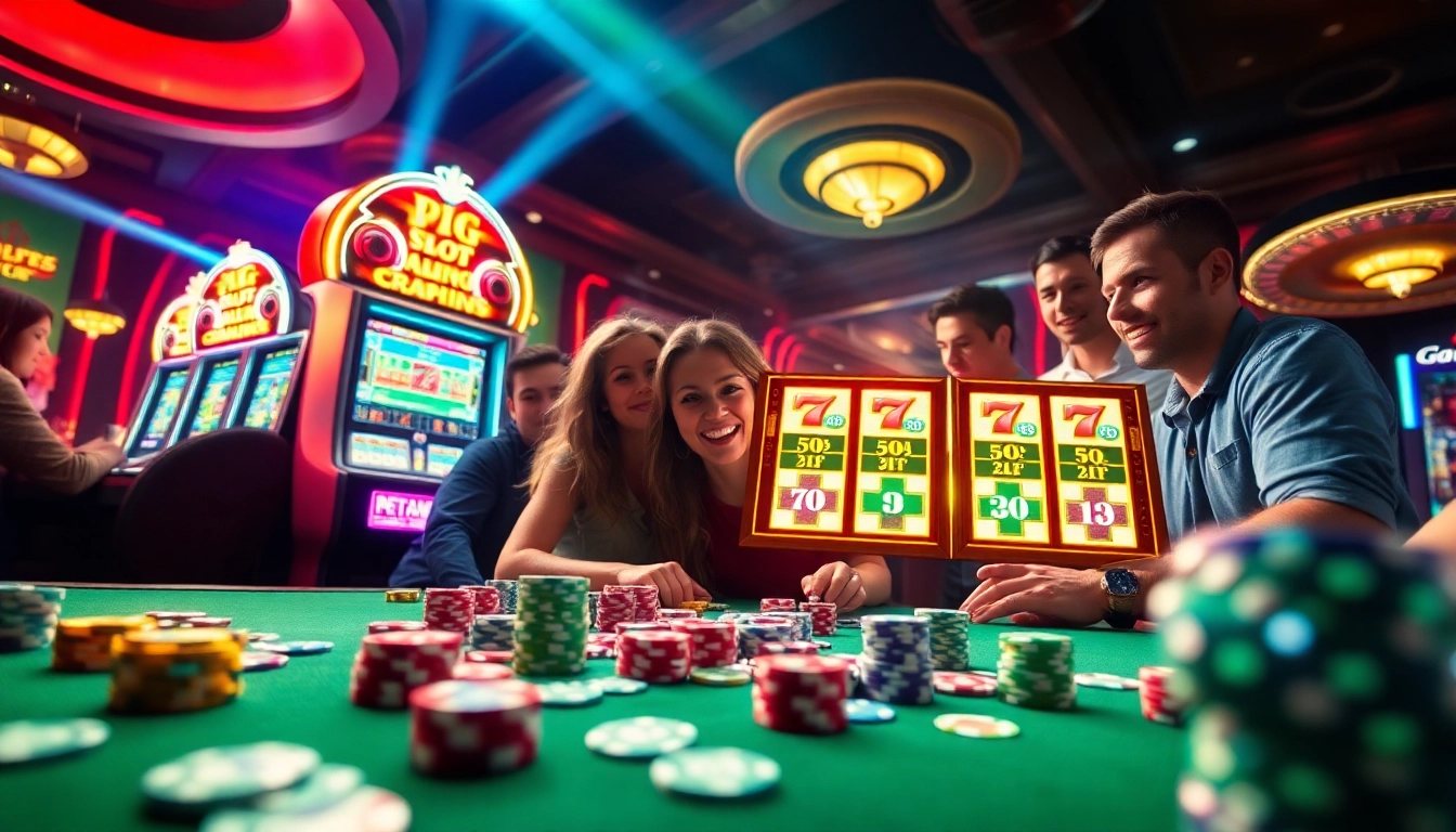Engaged players enjoy the excitement of PG slot machines in a vibrant casino atmosphere