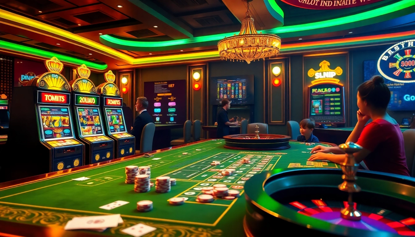 Engaging players enjoying a thrilling slot demo experience with vibrant casino elements.