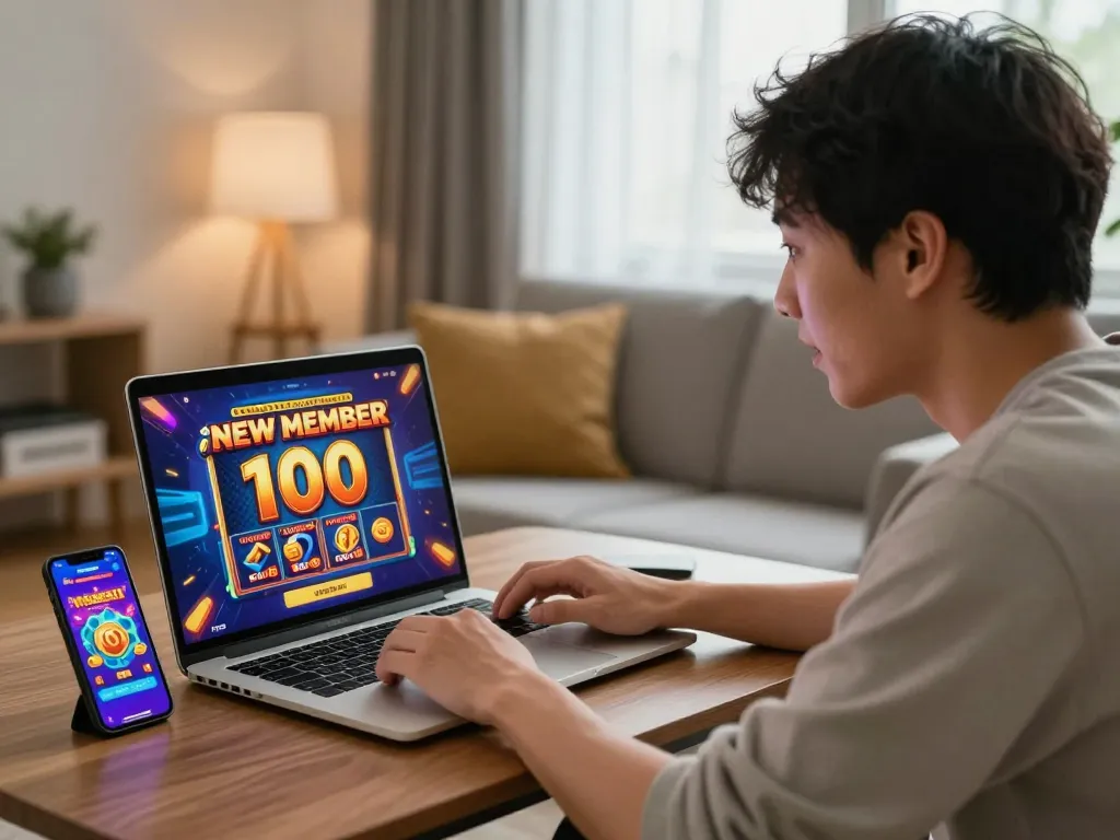 Engaging in online slots with a promotional slot bonus new member 100 in a cozy setting.