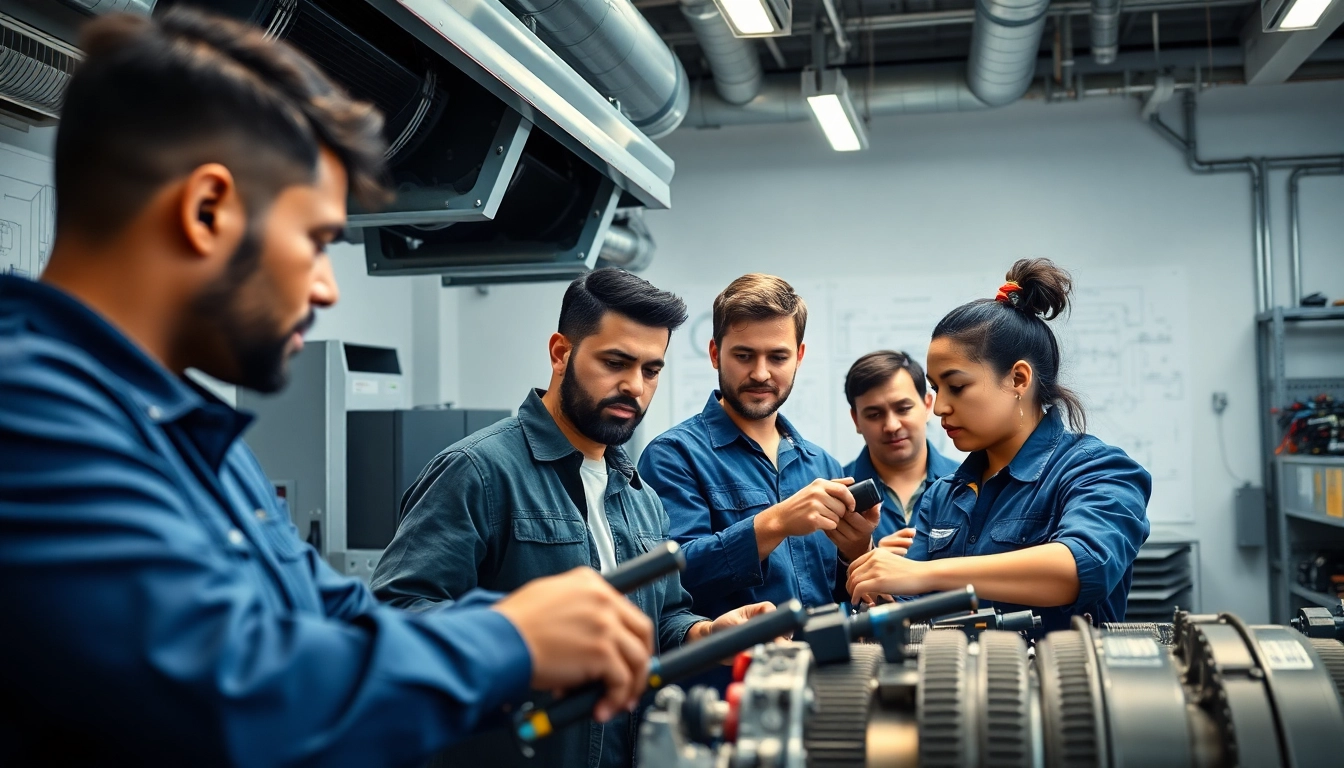 Engaged HVAC technicians in training session, demonstrating hvac technician training skills.