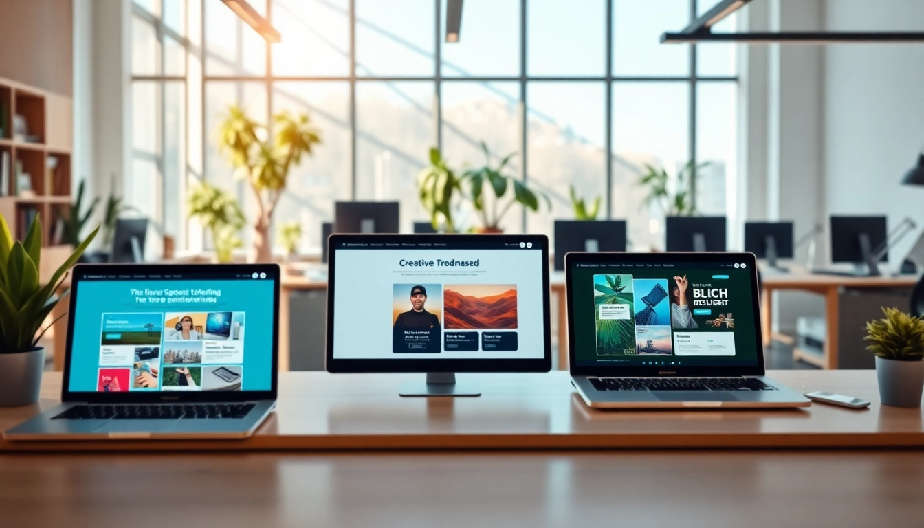 Highlighting Hereford Web Design on creative laptop screens in a modern workspace.