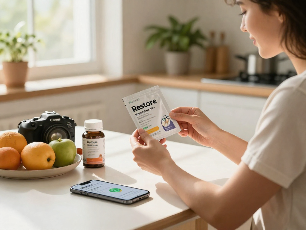 BPC 157 Benefits emphasized in a wellness setting with health supplements and analysis of Restore Blend Peptide Buccal Strips.