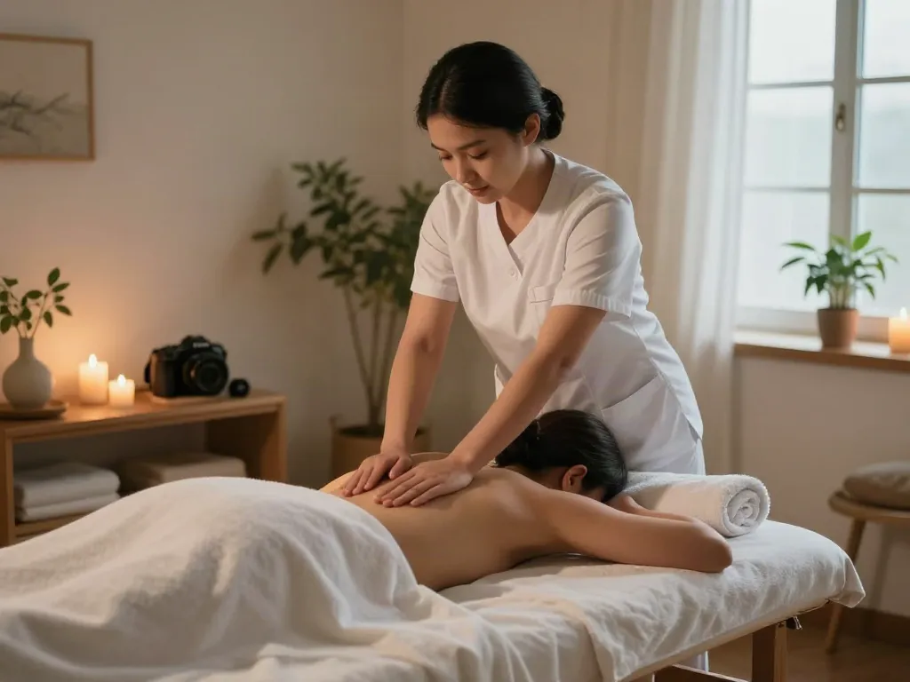 대치동출장마사지 in a calming massage room with soothing lighting and relaxing elements.