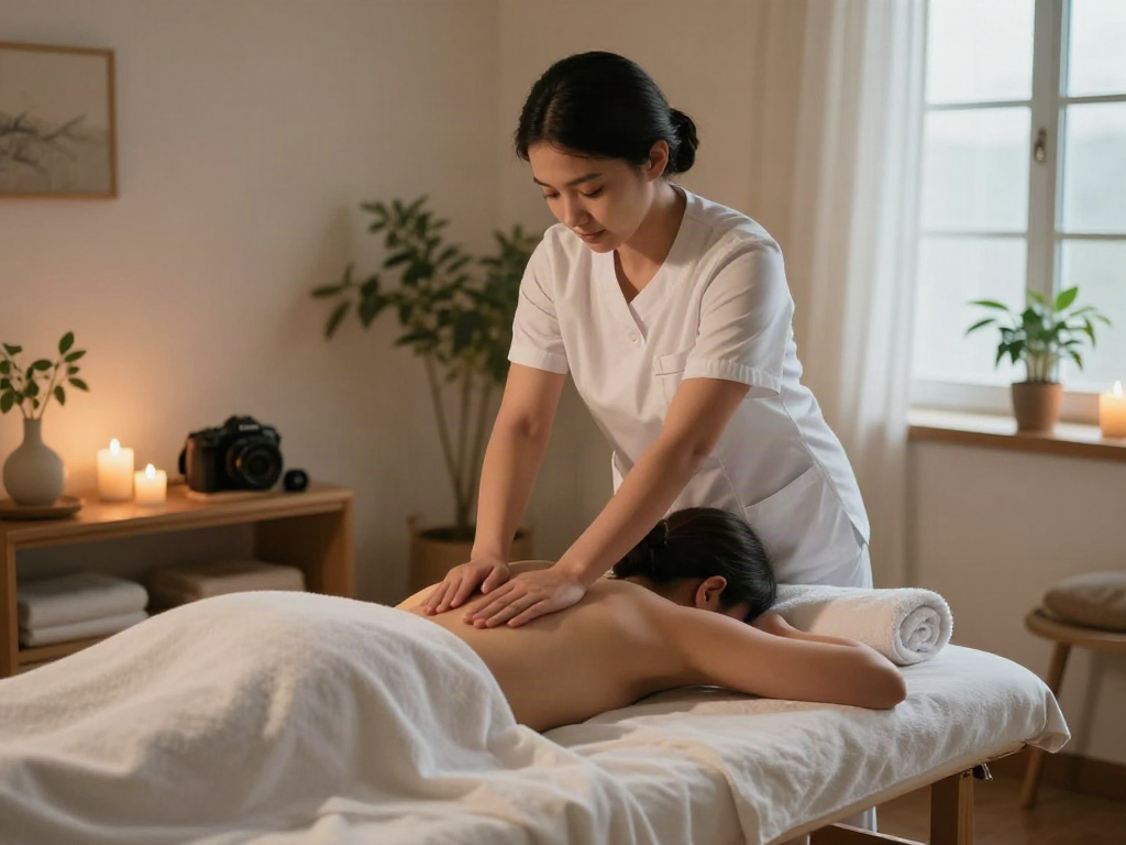 대치동출장마사지 in a calming massage room with soothing lighting and relaxing elements.