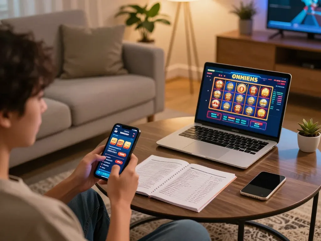 Engaging in Canada online casinos reddit activity while using a mobile app in cozy home environment.