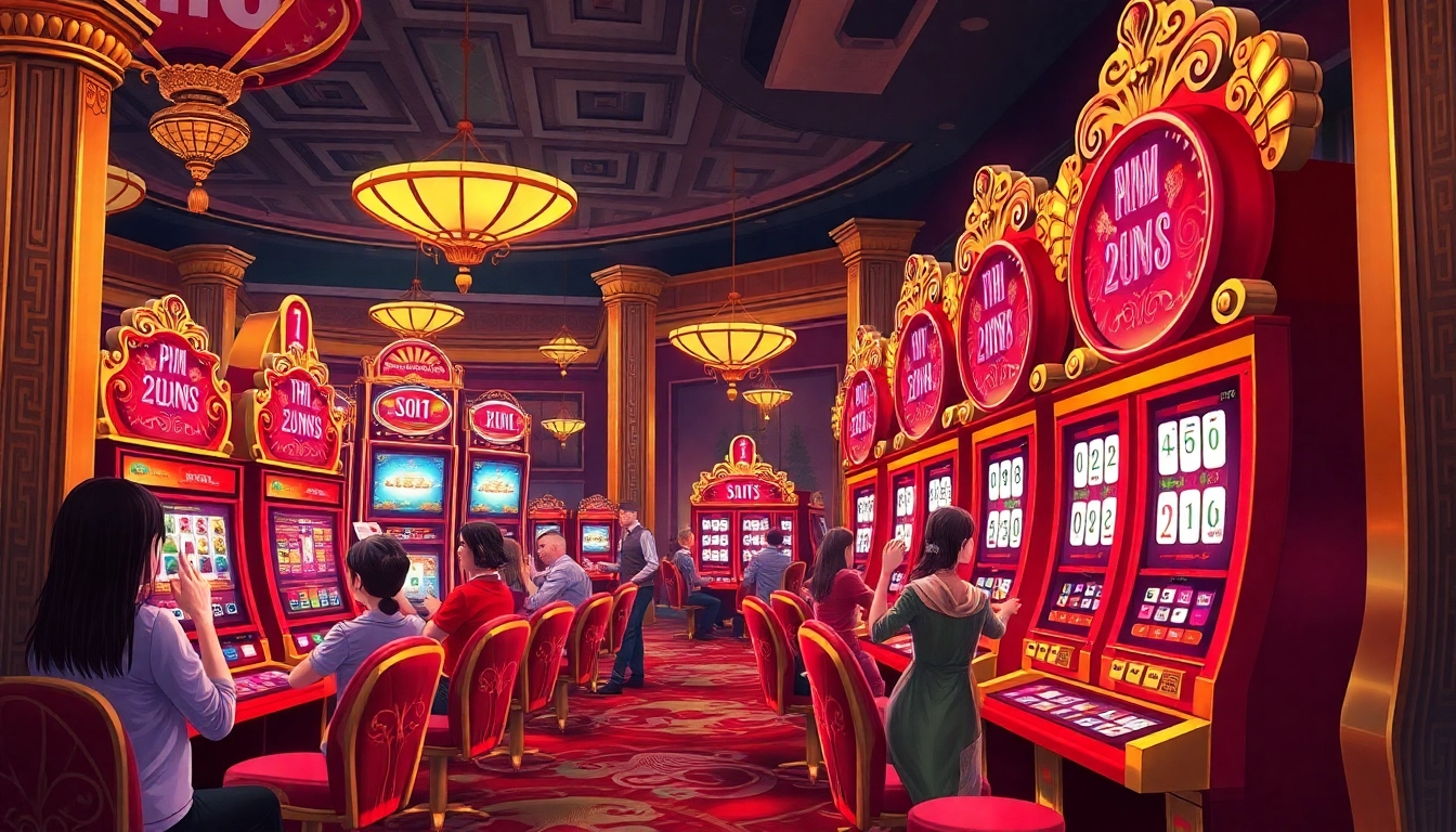 Rasakan sensasi slot demo Mahjong dengan mesin yang berwarna-warni dan pemain yang antusias.