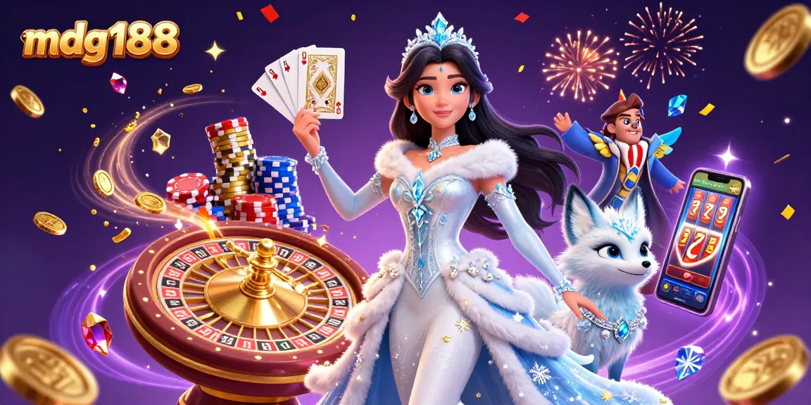Experience the thrill with mdg188 as golden coins cascade around a stunning ice queen.