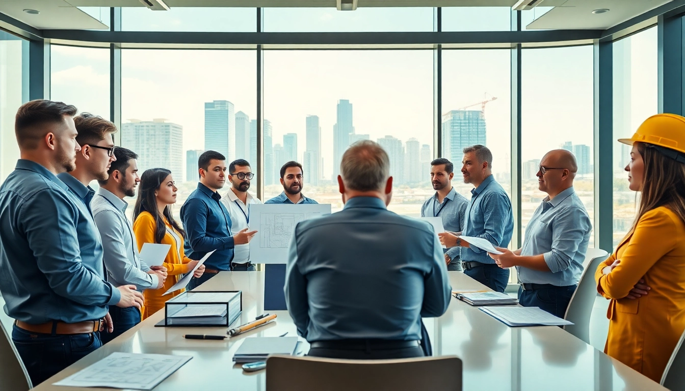 Engaging professionals from a construction membership association collaborating in a modern office.