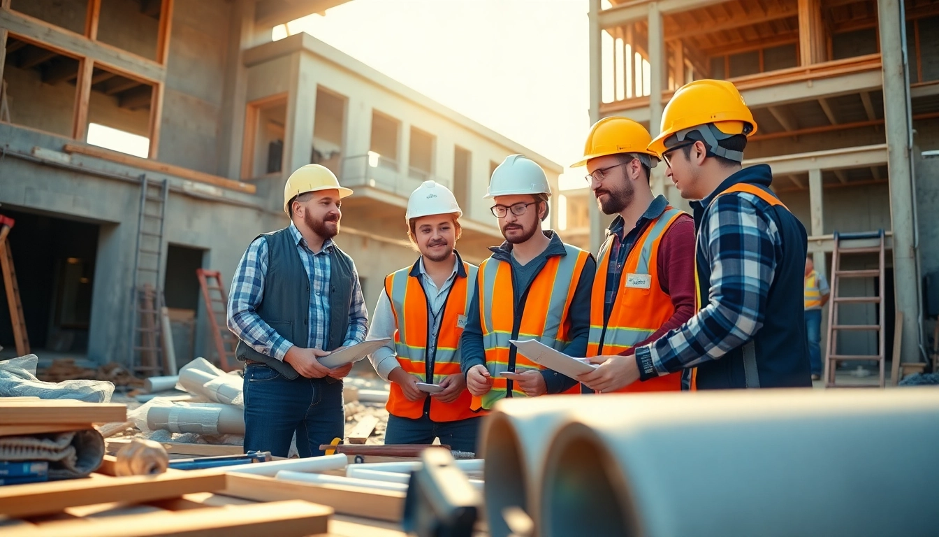 Contractor apprenticeship: apprentices collaborating on a construction site, showcasing teamwork and skill.