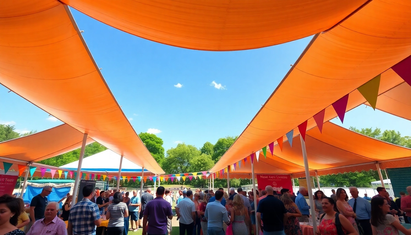 Tent Rentals providing a vibrant setting for outdoor events with colorful decorations.