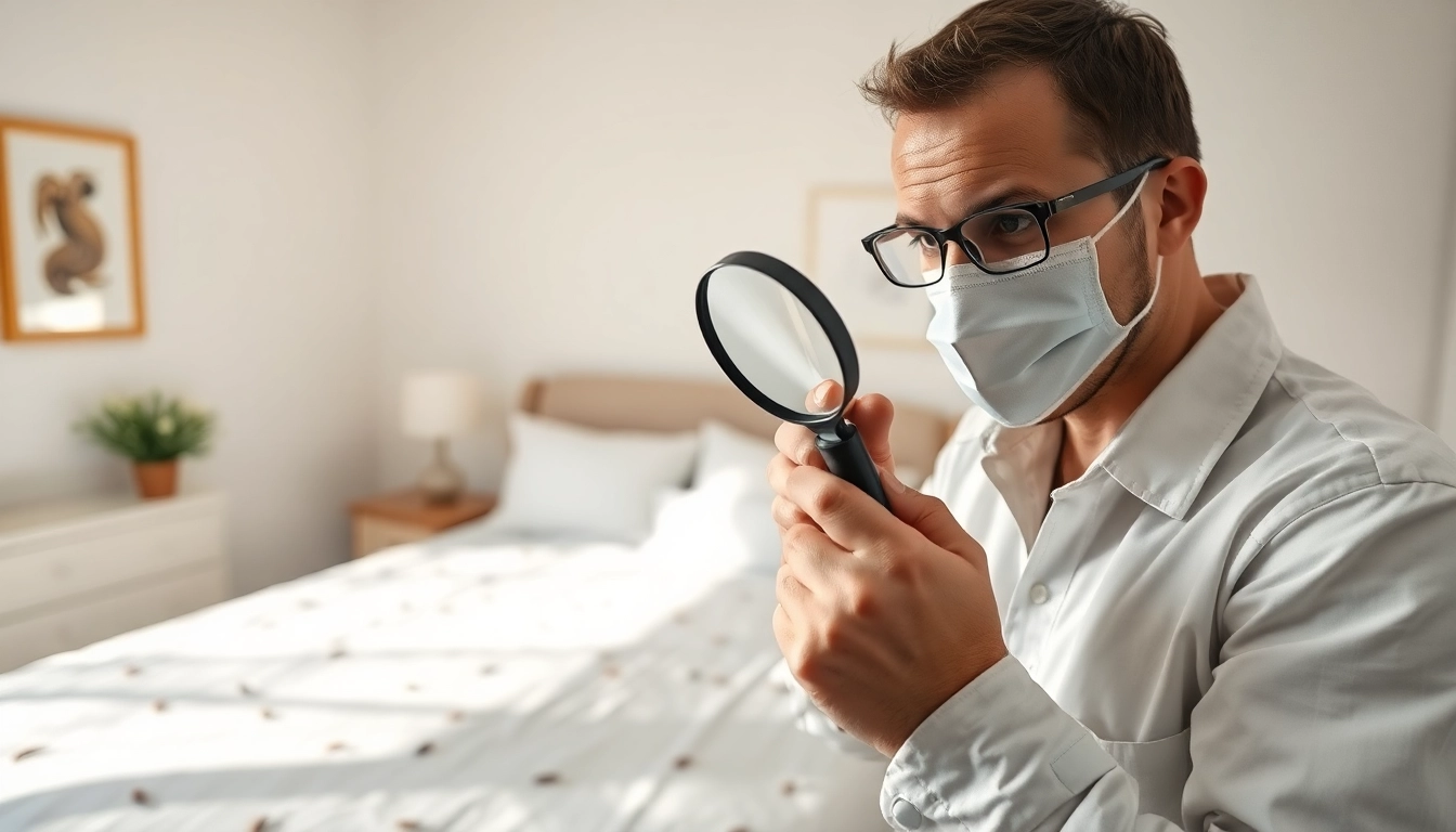 Inspecting for bed bugs in a neat bedroom, highlighting bed bug treatment cost concerns.