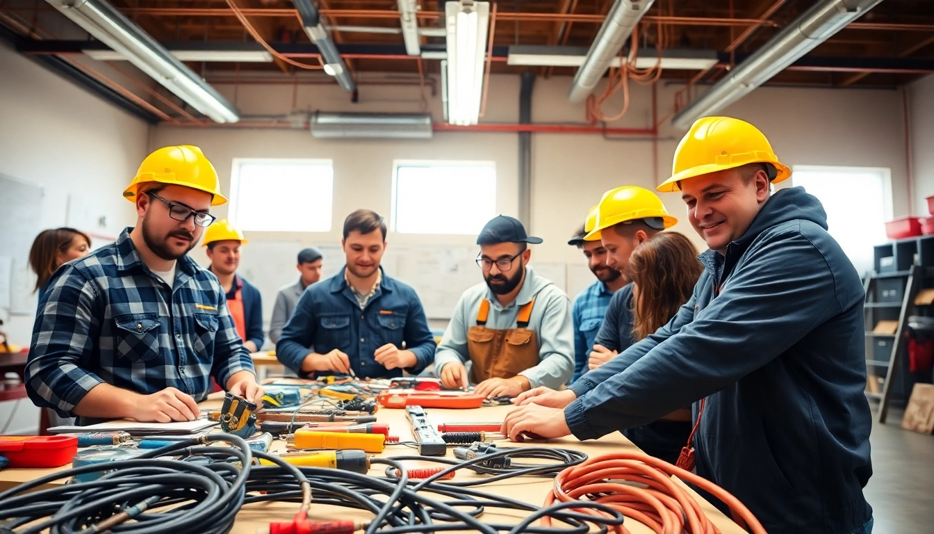 Engaged apprentices learning through a Wyoming Electrical Apprenticeship program in a training workshop.
