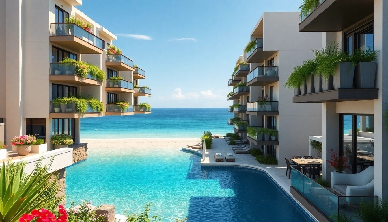 Modern luxury apartments for sale in Alanya, Turkey with stunning sea views and gardens.