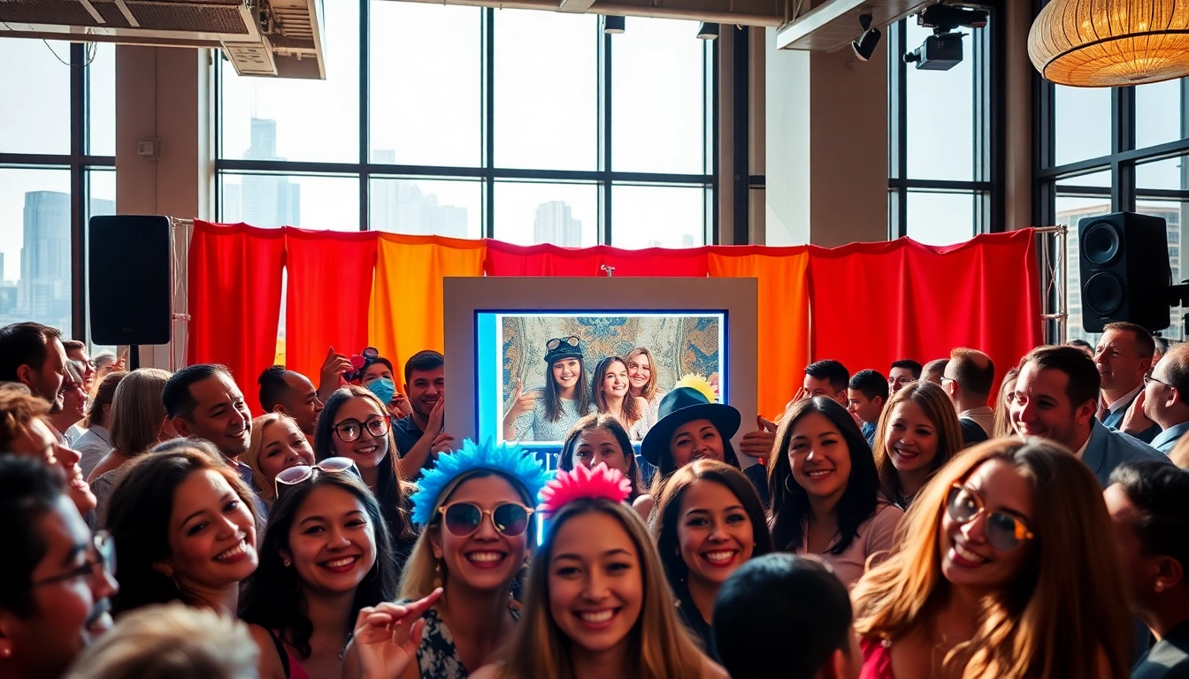 Engaging guests at a photo booth Chicago with colorful props and a lively atmosphere.