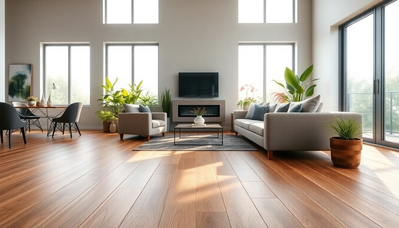 LVT flooring showcased in a stylish living room, emphasizing its warm wood grain and modern design.