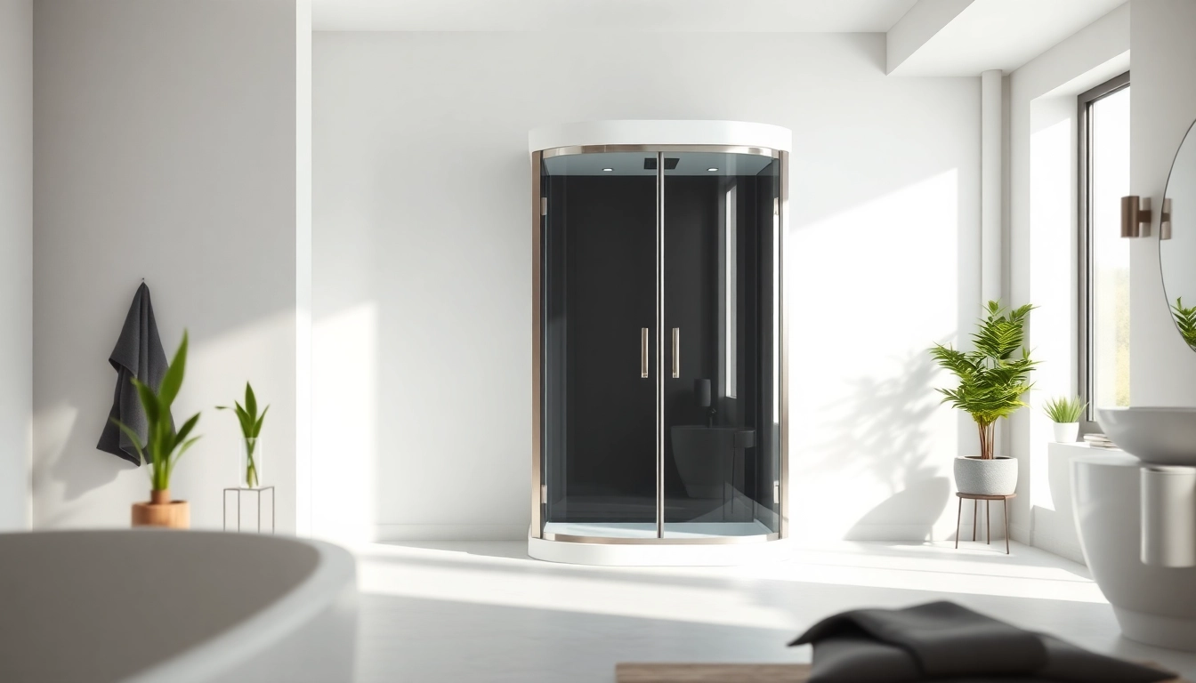 Découvrez la cabine de douche intégrale moderne avec portes coulissantes dans une salle de bain élégante.