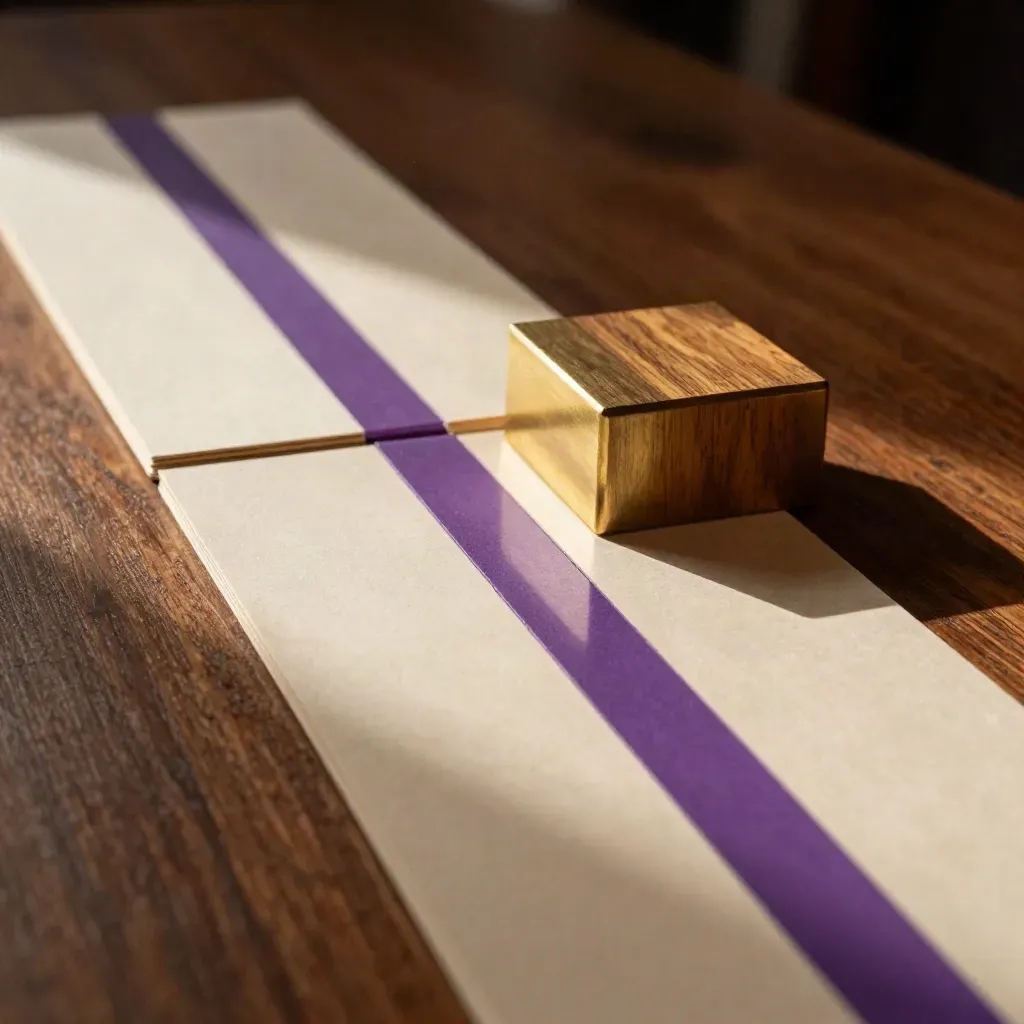 Tactile landing-page mockup with violet route strip leading to a small signup pedestal.