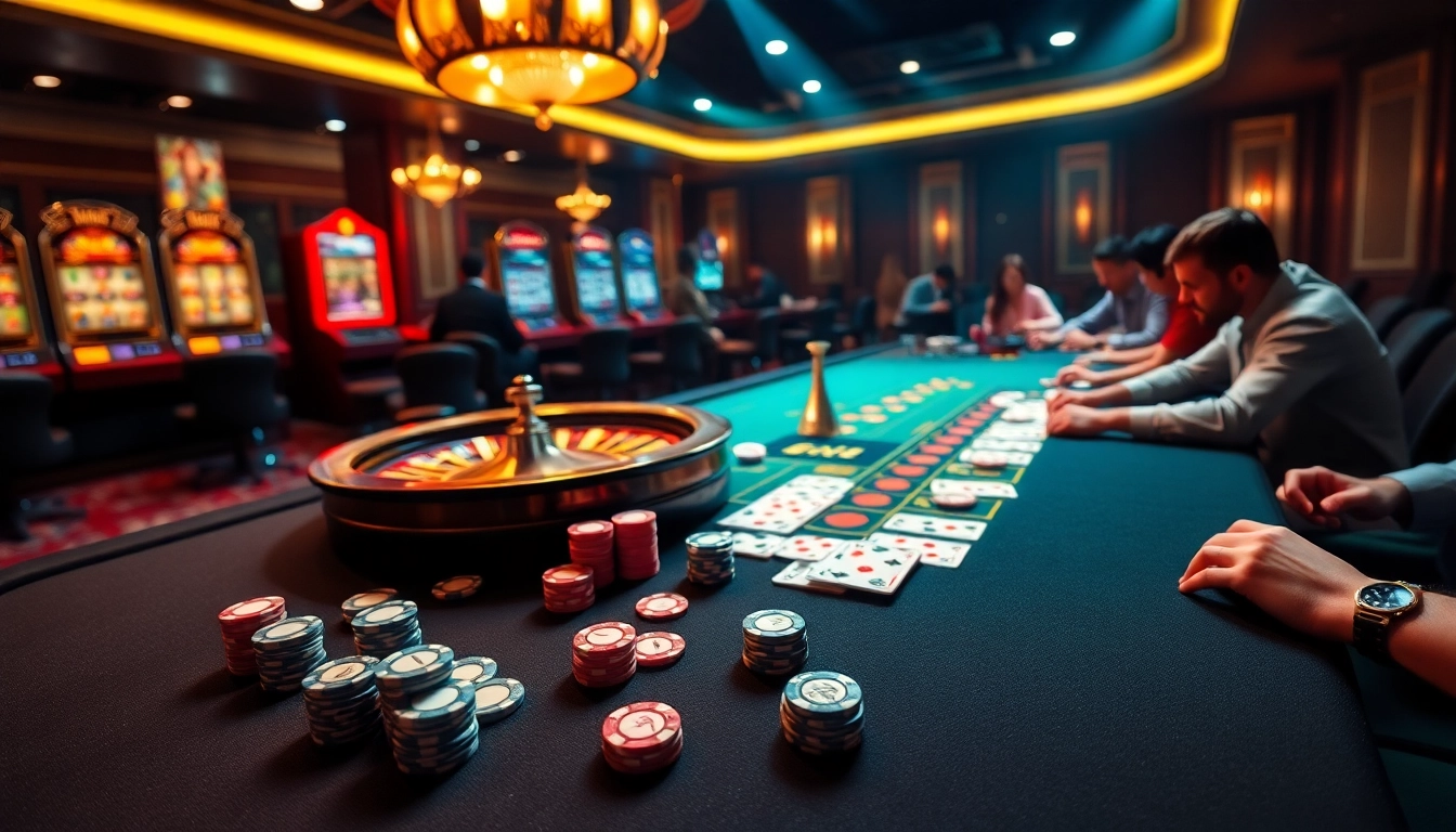 Engaging gaming scene depicting đăng ký 88vv with poker chips, cards, and a roulette wheel.