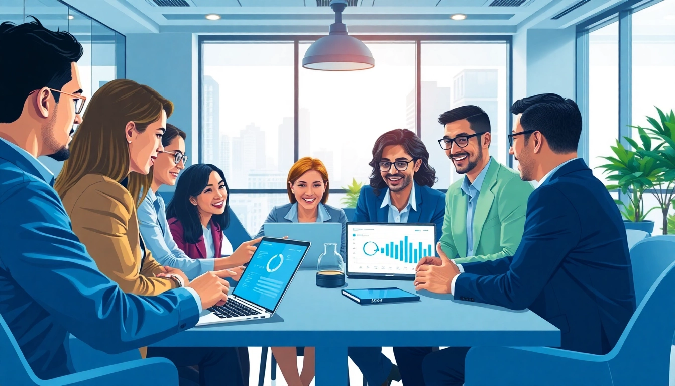 Engaging teamwork focused on AI for competitor analysis in a bright office setting.